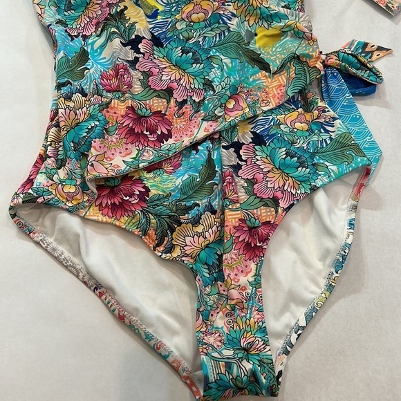Johnny Was Mixi One Piece Swimsuit Wrap Style In Multi new with tags floral aqua - Picture 5 of 9